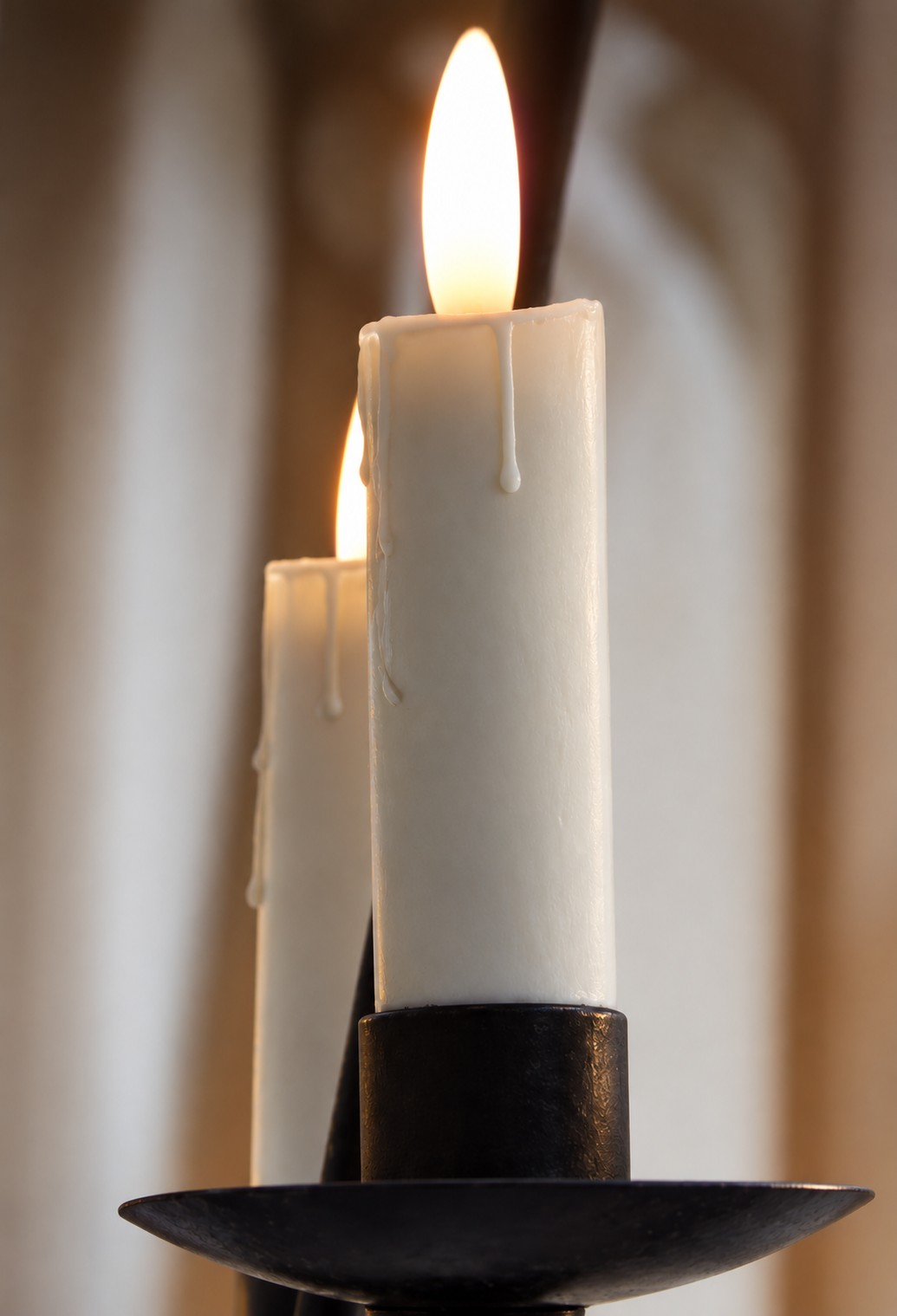 Close-up of New Feeling's Flame candles with a lifelike flame